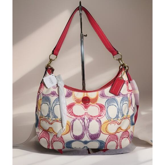 NWT Rare find Coach F21915 Scribble Print Canvas Hobo Multicolor Signature C - Picture 3 of 11